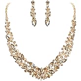 BriLove Women's Wedding Bridal Austrian Crystal Marquise Cluster Collar Necklace Dangle Earrings Set