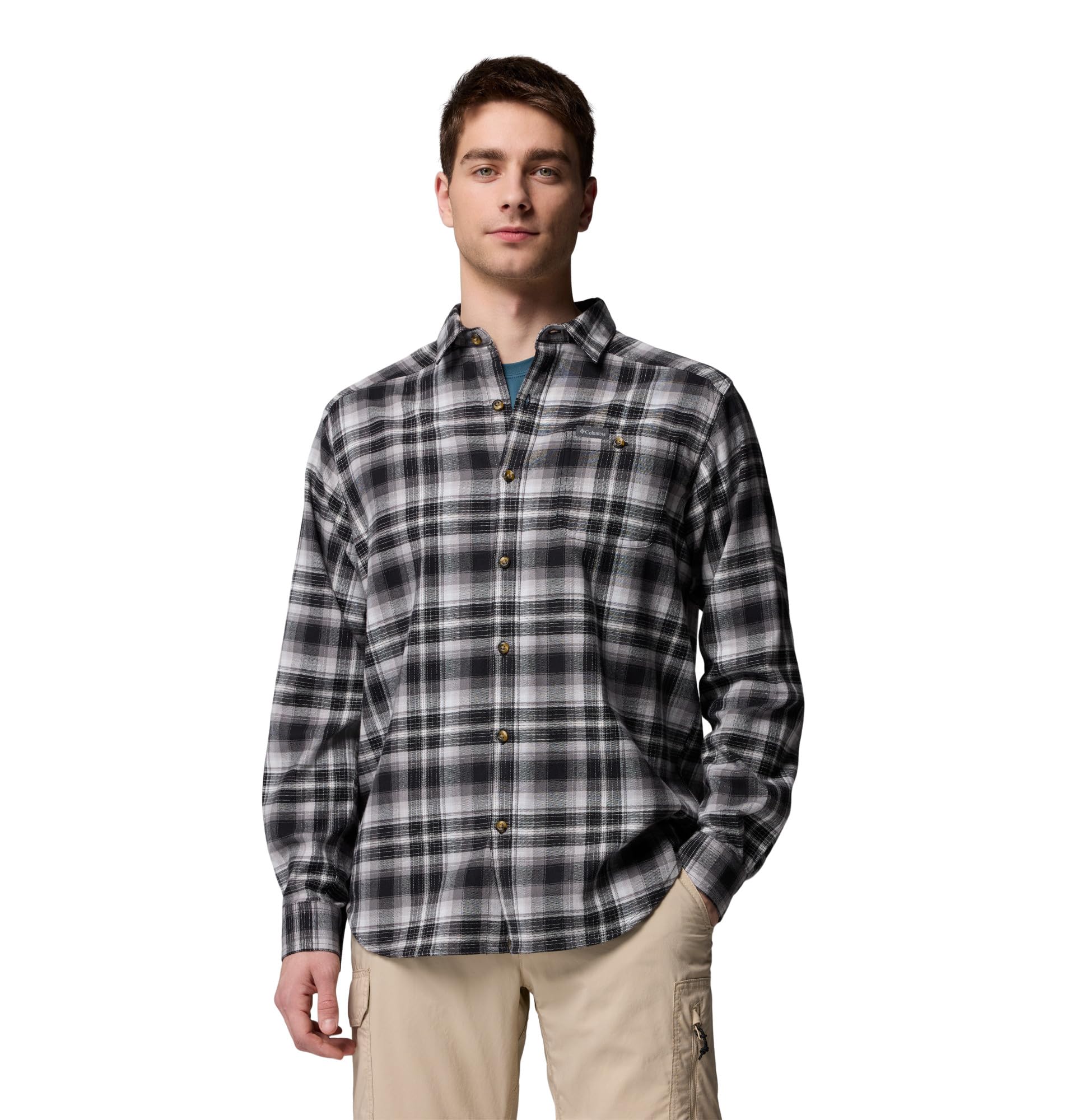 Columbia Mens Cornell Woods Flannel Long Sleeve Shirt, Black Backland Tartan, Small Image