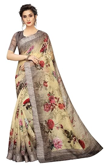 Womens Digital Linen Saree with Unstitched Blouse Piece (ElectriceDigi)