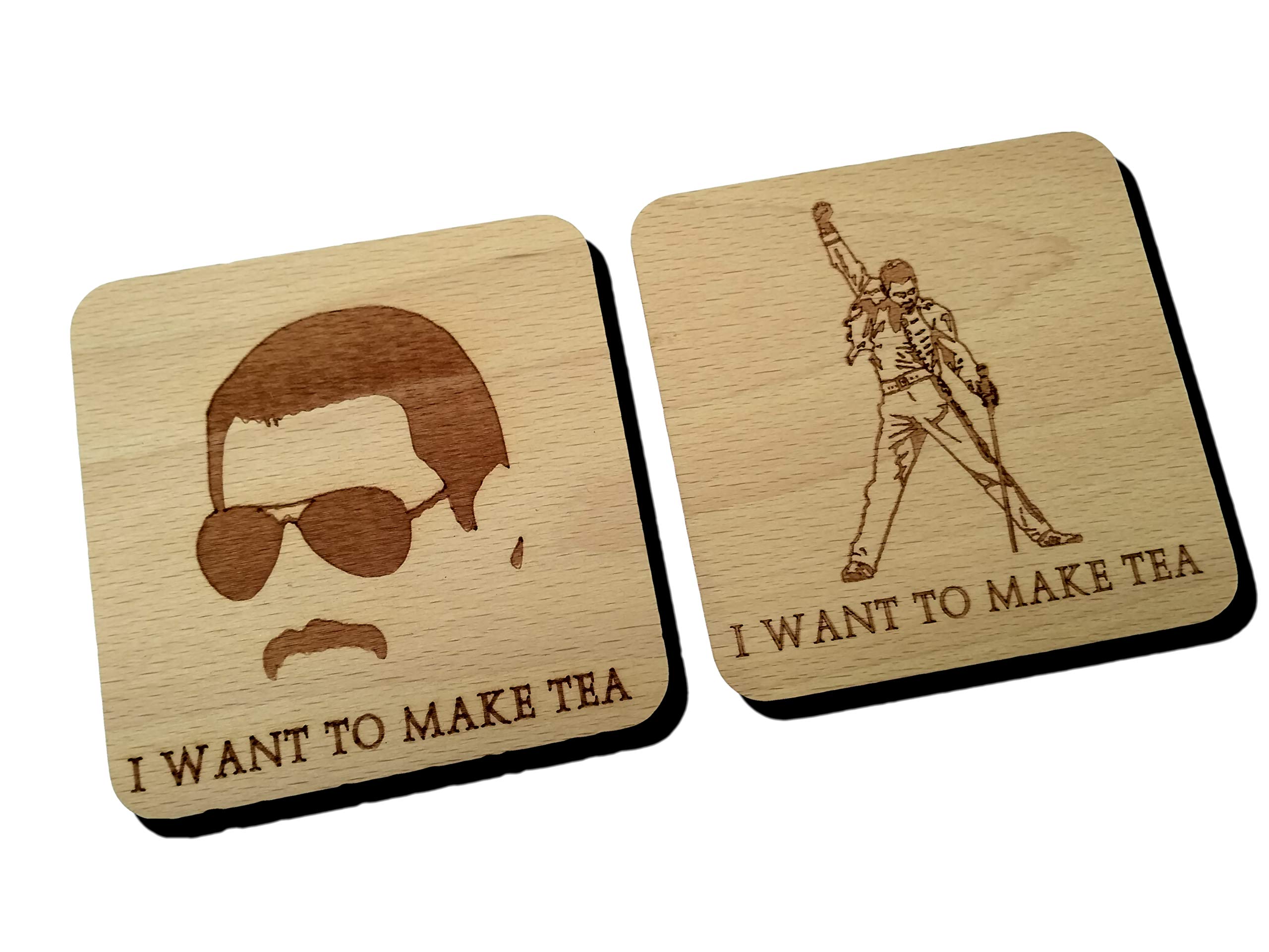 QUEEN FREDDIE MERCURY COASTER DRINK MAT ENGRAVED PRESENT GIFT (Both BEECH)