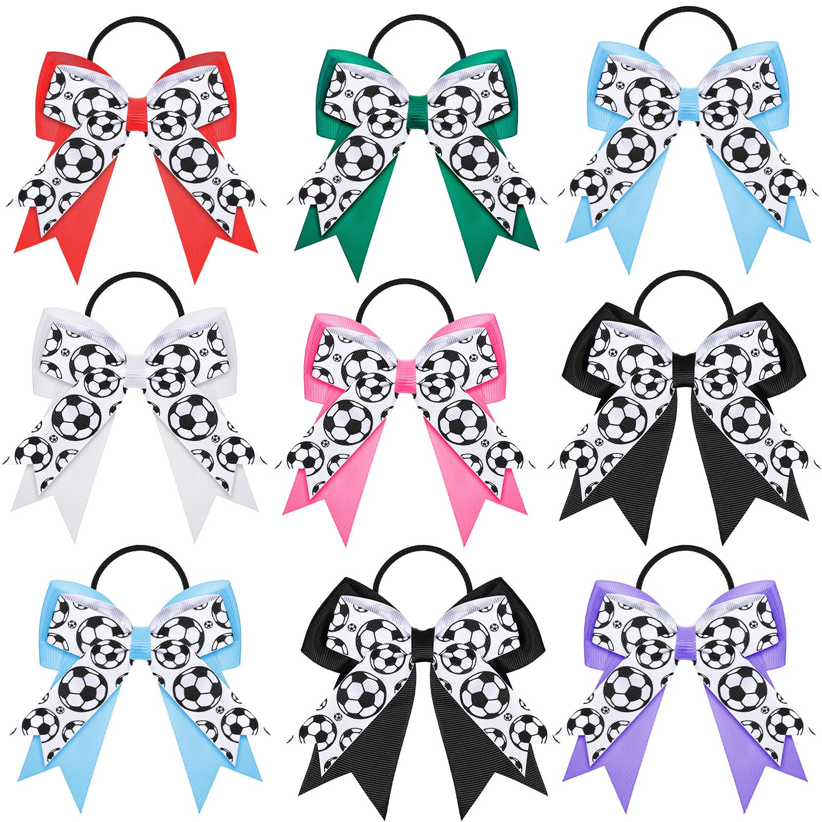 Photo 1 of 10 Pieces Soccer Hair Bows Soccer Sport Hair Ties Elastic Soccer Hair Bands Ponytail Holders Soccer Sport Hair Accessories Soccer Bows for Girls Players Teams (Multicolor)