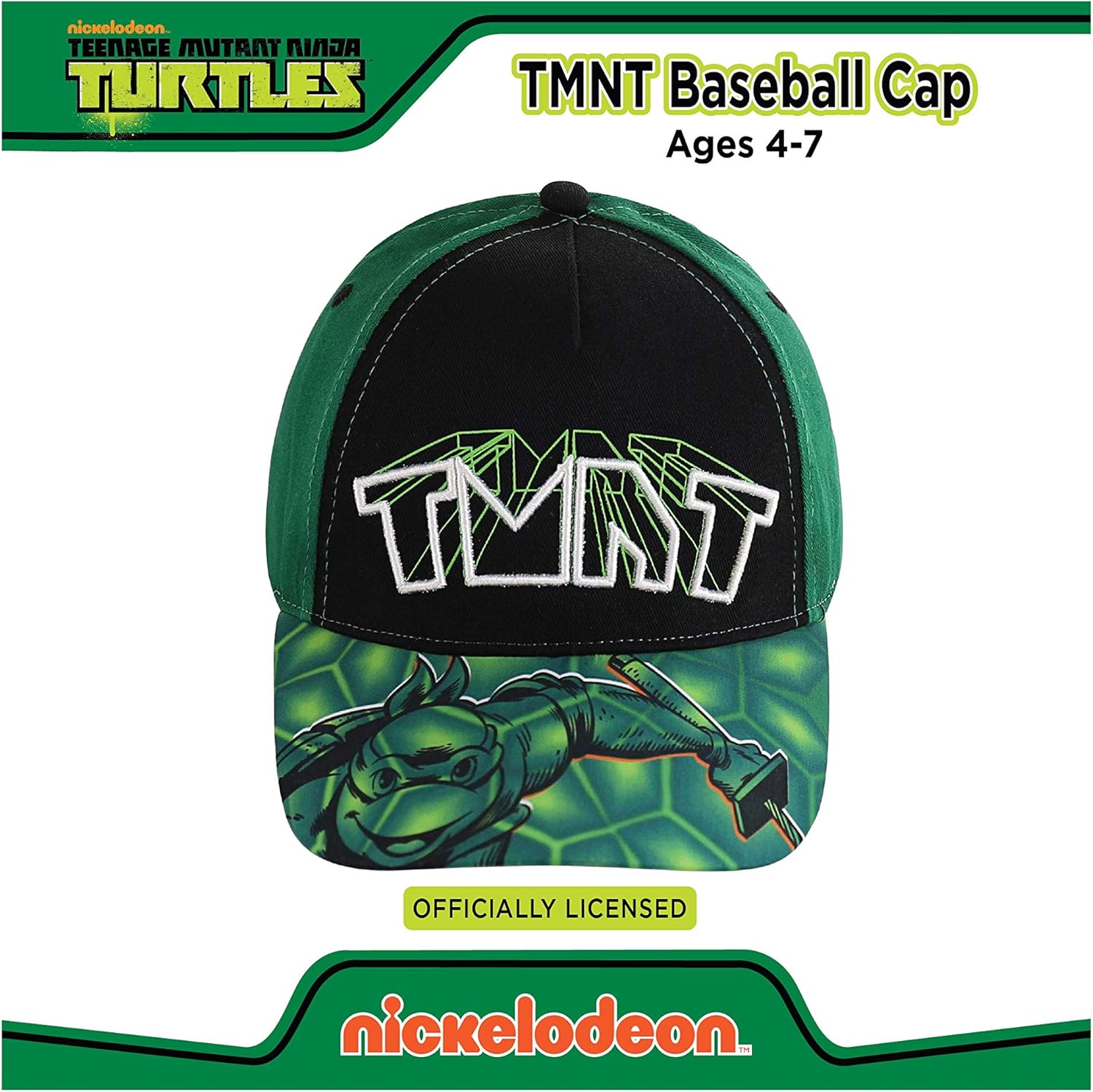 Teenage Mutant Ninja Turtles Kids Hat for Little Boys Ages 3-6 Leonardo Baseball Cap 3D Design, Green: Clothing