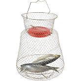 FLKQC 1 Pack Floatable Galvanized Steel Wire Fish Baskets, Fish Nets | Collapsible Floatable Wire Fish Baskets, Portable Fishing Basket Fishing Net Cage, With Float Valve, Two Door Design