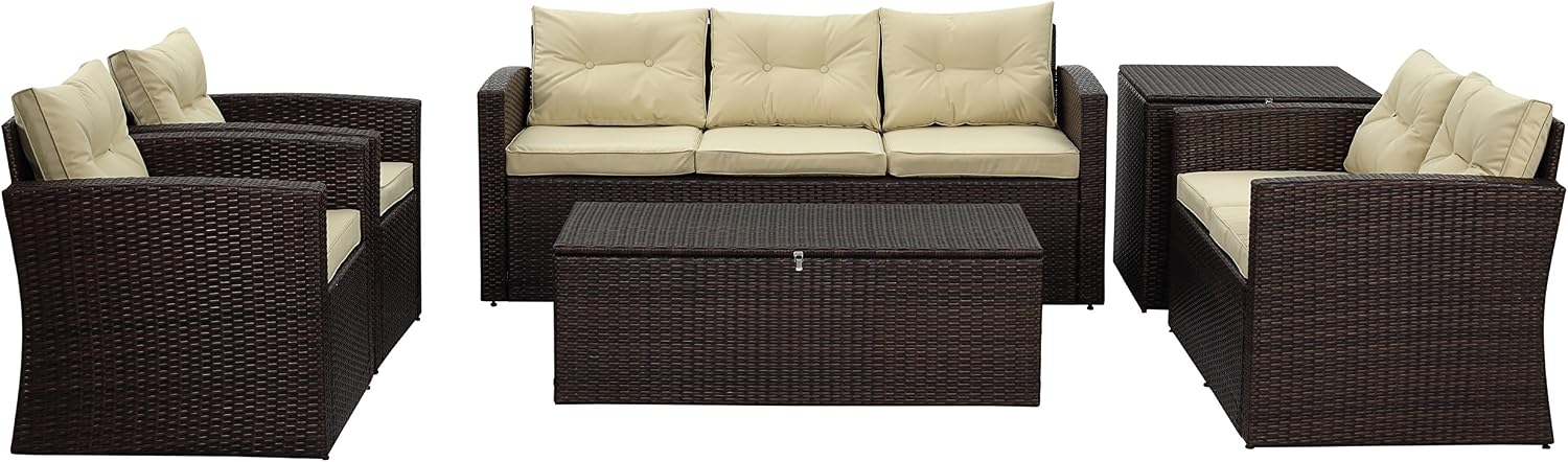 Amazon Com The Hom Rio 6 Piece Wicker Conversation Set In Beige And Dark Brown Home Improvement