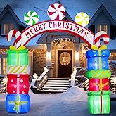DomKom 8FT Christmas Inflatables Arch Gift Boxes with Candy, Blow Up Decoration Archway Outdoor Inflatable Decoration, Built-in LEDs for Holiday Party, Garden, Lawn, Yard, Patio, Indoor, Outdoor