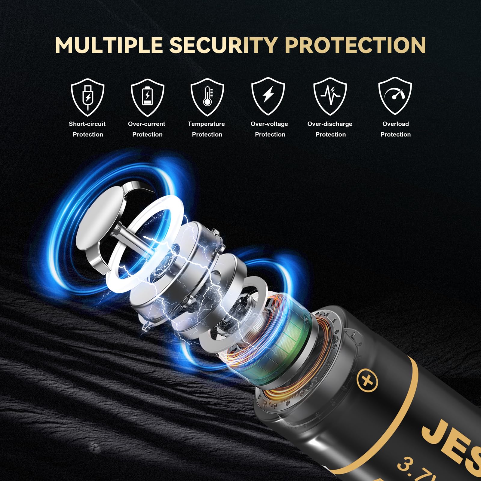 JESSPOW 4 Pack 21700 3.7 V Rechargeable Batteries, 21700 Battery 5000mAh Flat Top Batteries for Flashlight, Headlamps, etc