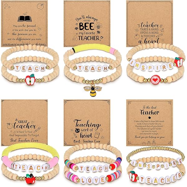 Set Di 9 Braccialetti Heishi Per Insegnanti - Arcobaleno Con Scritta 'Teach', Regalo Di Ringraziamento Originale