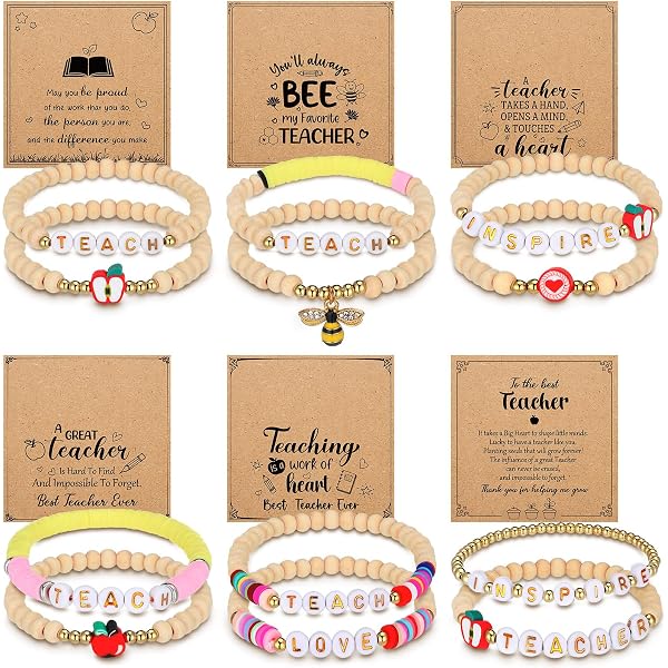 Set Di 9 Braccialetti Heishi Per Insegnanti - Arcobaleno Con Scritta 'Teach', Regalo Di Ringraziamento Originale