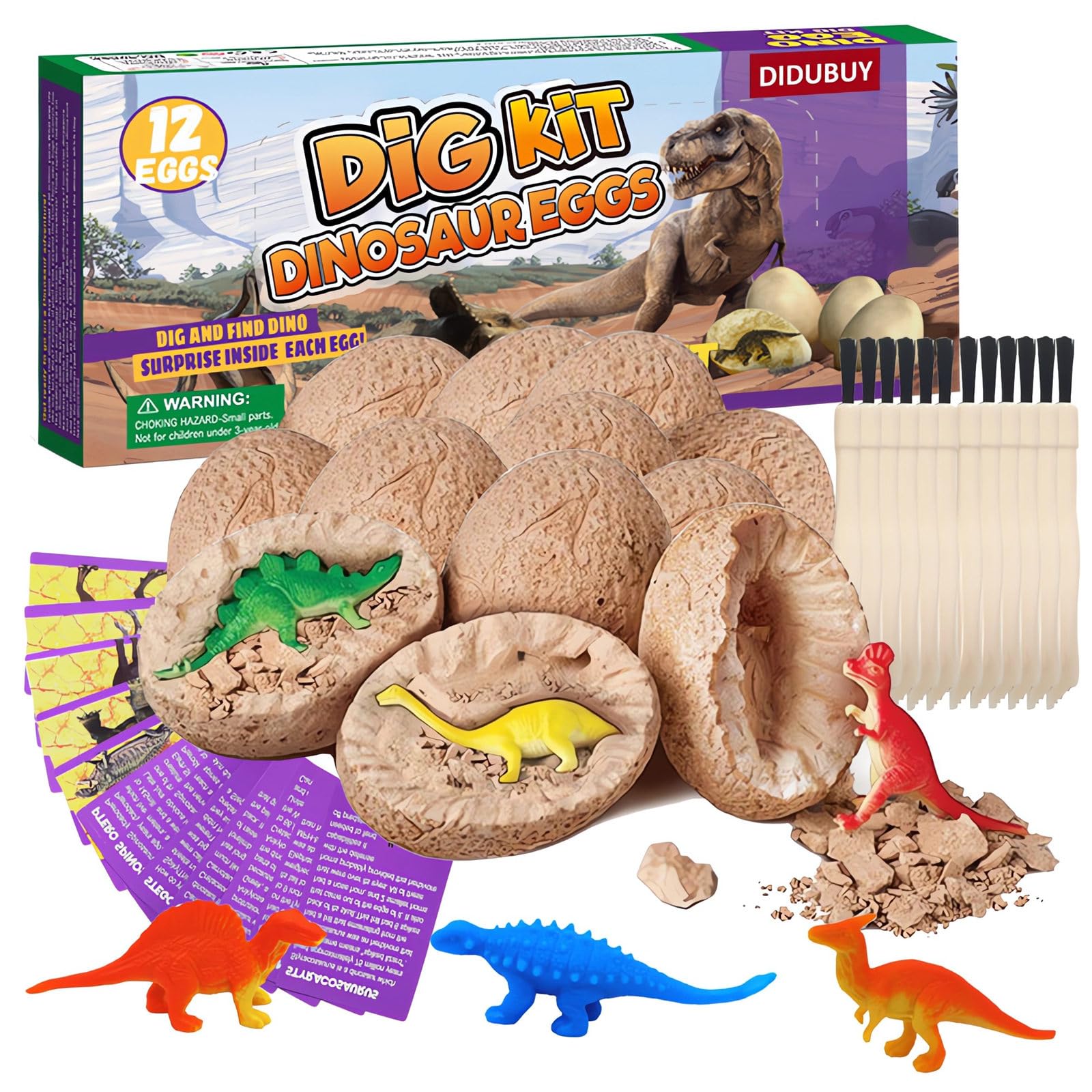 Easter Dino Eggs Dig Kit, 12 Pack Dinosaur Eggs Excavation Science Experiments Kits for Kids 4-12, Easter Basket Stuffers, Toys for 3+ 4 5 6 7 8 9 10 Year Old Boys Girl