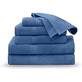 Martex Easy Living Everyday 6-Piece Bathroom Towel Set – 2 Bath Towels, 2 Hand Towels, 2 Wash Cloths – 100% Cotton – Soft & Quick-Dry Towels - Blue