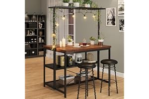 GarveeHome Kitchen Island with Storage, 42''Island Table for Kitchen with Seating Bakers Rack Microwave Oven Stand Shelf with 3 Tier Storage Shelf for Dining Room Living Room, 5 Hooks 42"*28"*72"