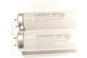 MASTER OF LIGHT F40CW (2 Pack) 4ft Fluorescent Tube Light Bulb 40W 40 Watt T12 Cool White 4100K 1.5 inch Diameter Replaces F40T12/CW F40T12 F40XL/SP41 F40/SPX41 F40/SP41/ECO F40SP41 F40CWX, F40 CW Supreme (2)
