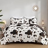 PERHOM Cow Quilt Queen Size - 100% Cotton Queen Western Cowhide Quilt Set Bedding Bedspreads, Cow Print Pattern Bed Set, Lightweight Rustic Farmhouse Comforter Set, Browm/Dark Brown, 3 Pieces