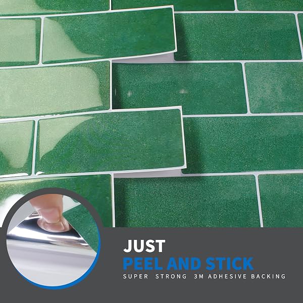 ARTEMURO 10-SHEETS PEACOCK GREEN SUBWAY TILES PEEL AND STICK BACKSPLASH TILE- 3D SELF ADHESIVE PEEL AND STICK BACKSPLASH FOR KITCHEN, BATHROOM – 12″X12″ STICKY MOSAIC WALL TILES