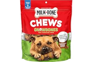 Milk-Bone Chews GnawBones Rawhide Free Dog Treats, Peanut Butter & Chicken, 5 Long Lasting Small/Medium Knotted Bones