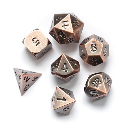 Dicebreaker Würfel Set | Antik Bronze mit schwarzen Zahlen 7-teilig | schweres Metall Polyhedral Rollenspiel Game RPG Dice