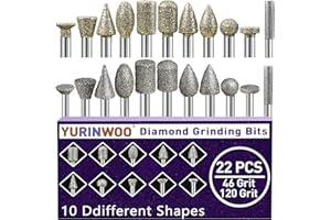 YURINWOO 46-Grit &120-Grit Diamond Grinder Bit 1/8" Shank Compatible with Dremel Rotary Tool, 22Pcs Stone Carving Diamond Drill Bits for Carve Engrave Polish Wood Resin Porcelain Ceramic Quartz Metal