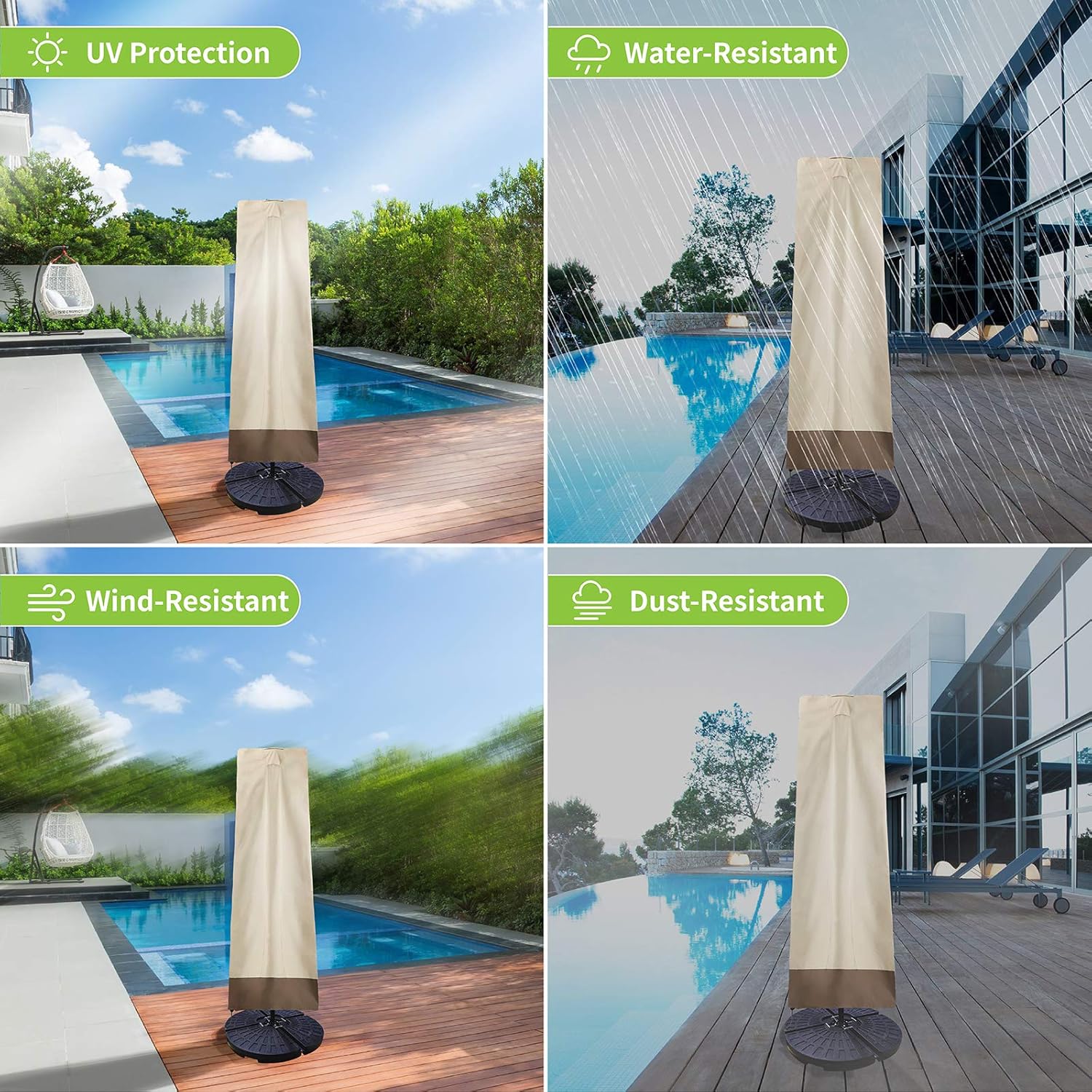 PHI VILLA Heavy Duty Offset Patio Umbrella Canopy Cover (Frame Cover): Kitchen & Dining