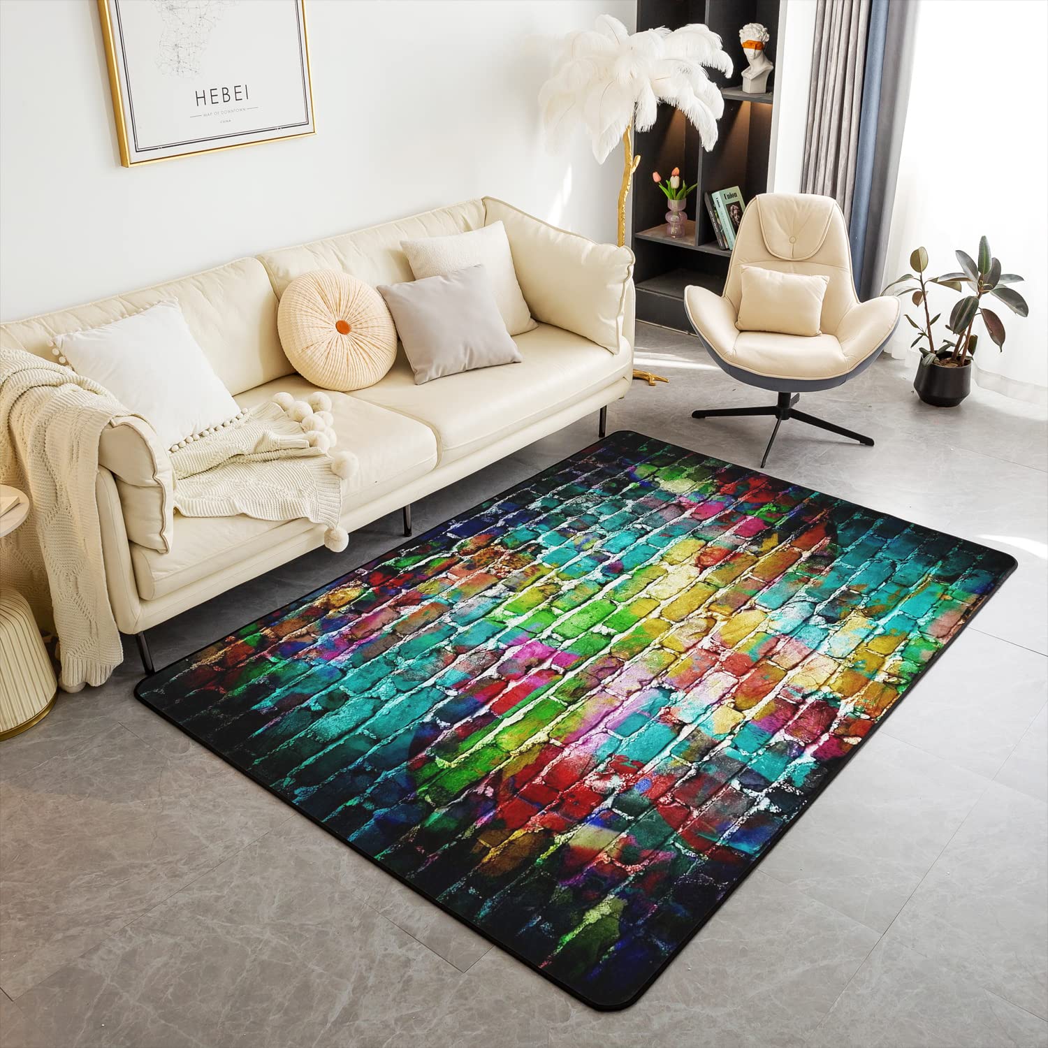 Loussiesd Hippie Graffiti Area Rug Non Slip Carpet Strong Kids Colorful Street Culture Rugs for Living Room Bedroom Inside Entryway Mat Floor 100 * 150cm
