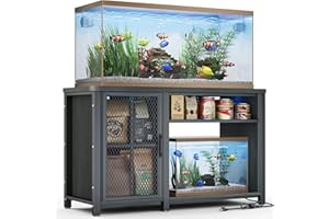 HAIOOU 55-75 Gallon Aquarium Stand with LED Light & Power Outlets, Cross Design Fish Tank Stand Heavy Duty Metal Frame Aquarium Table with Cabinet Storage, Fit for Turtle Tank, 880LBS Loads - Black