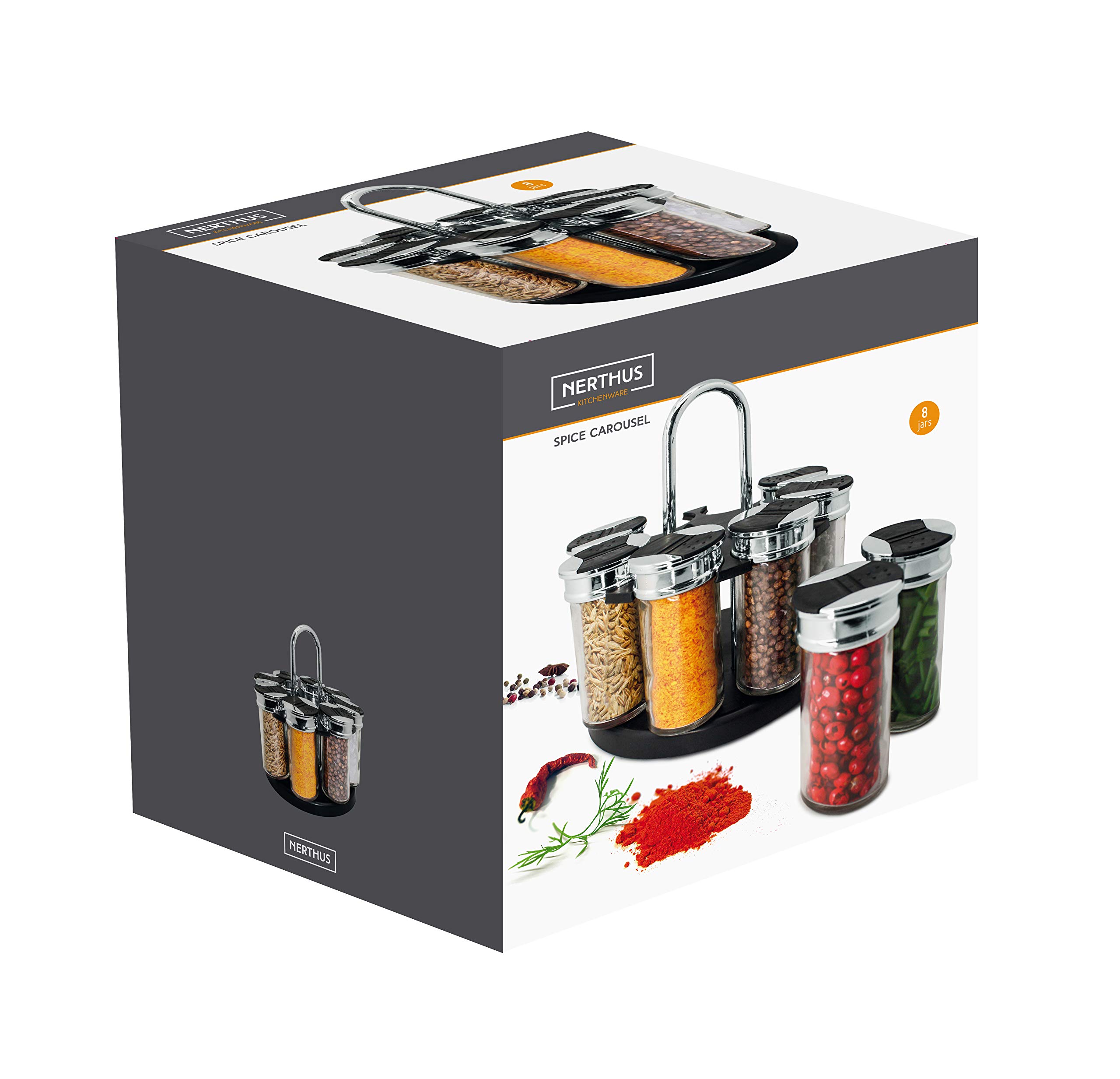 INOX NERTHUS Especiero carrusel Giratorio de 12 frascos de Acero