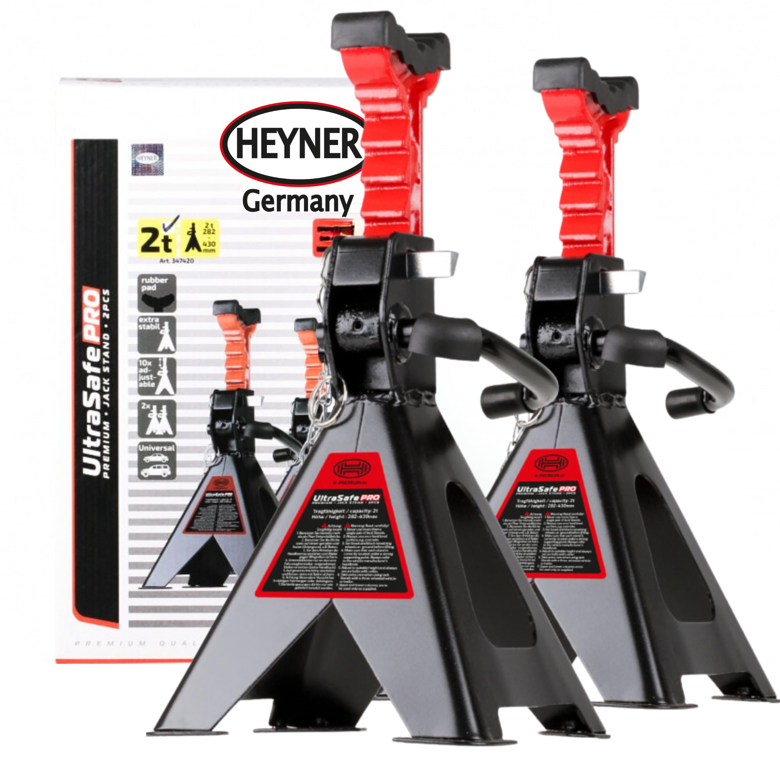 HEYNER Premium Adjustable Axle Jack Stands 2 Tons 2 pcs Set H347420