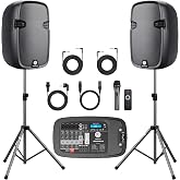 NBVOICE NBVPPS210DSP 10" 600W Professional Powered PA System with 99DSP Tech, 48V Phantom Power,8-Channel Mixer &amp; Bluetooth 5.3,Tripods Included for DJ/Outdoor Events