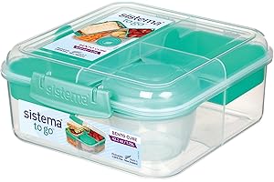 Sistema Bento Box to Go Lunch Box with Yogurt Container, 1.25 L, Colour May Vary, 1 Pack