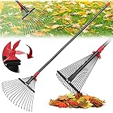 76 Inch Rake for Leaves, Adjustable 18 Metal Tines with Expandable Head Garden Rakes for Lawns Heavy Duty Metal Rake for Leav