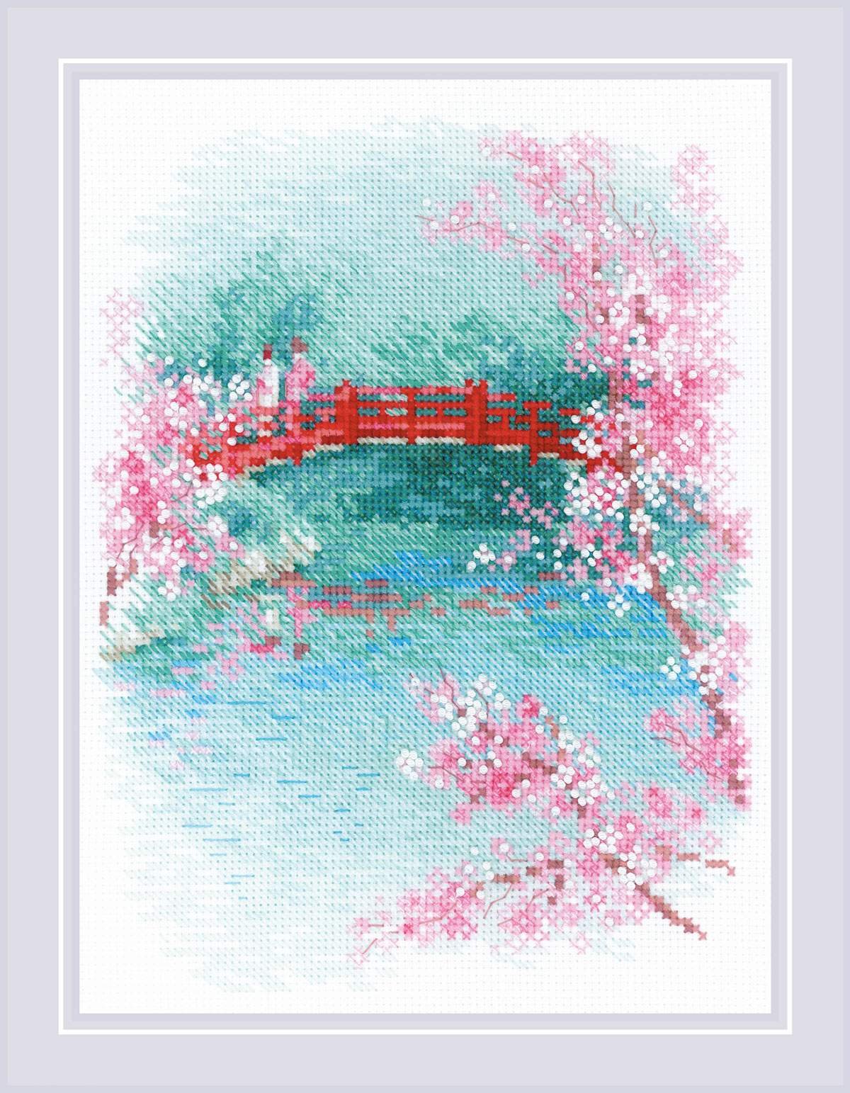 Riolis Sakura. Bridge Cross Stitch Kit – Cotton – 18 x 24 cm