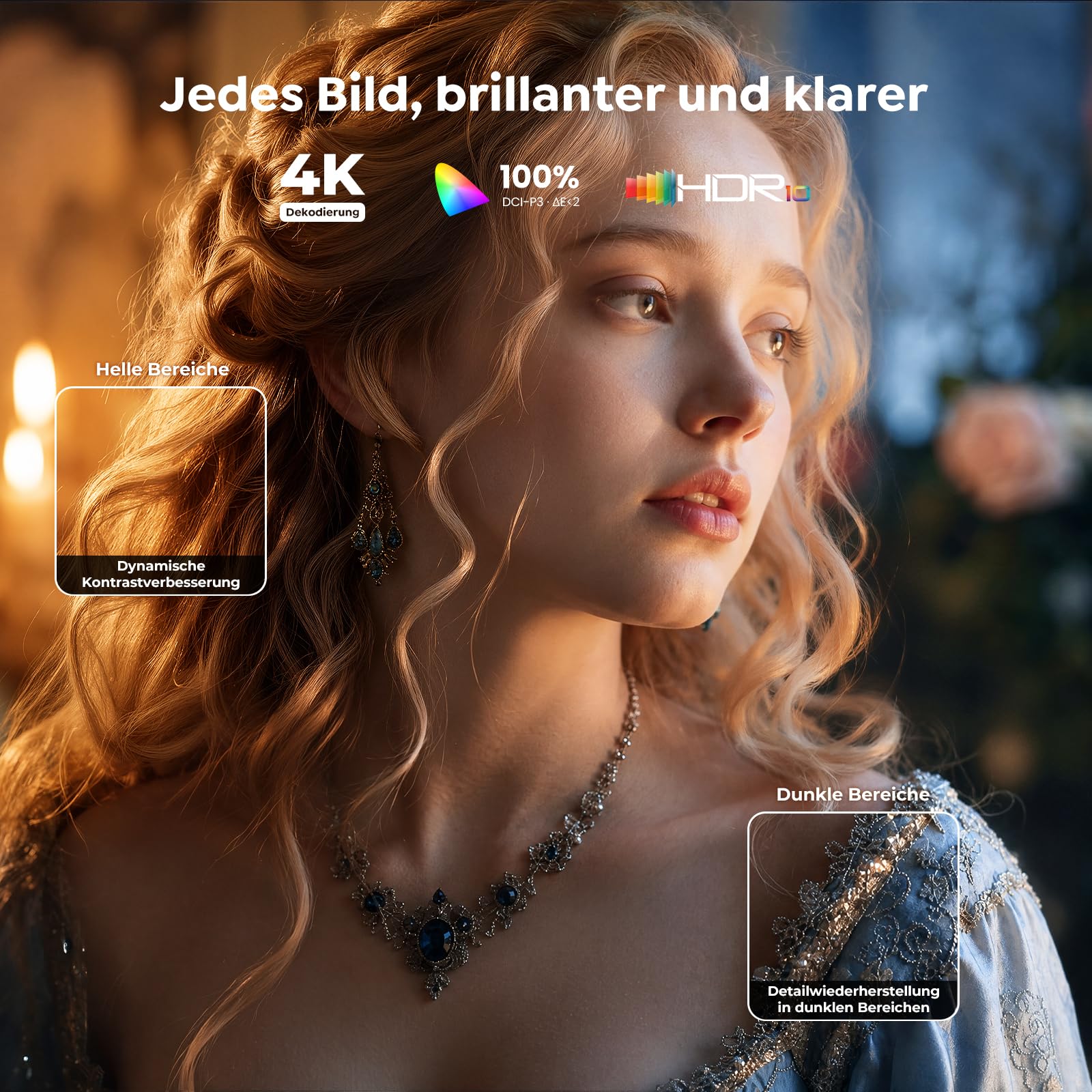 Beamer 4K [Schnellste VIDAA OS] Kompatibel mit Netflix, Dolby Audio & HDR10, 2000ANSI Smart Beamer Heimkino Autofokus Trapezkorrektur, Outdoor Projektor mit App Sprachsteuerung, WLAN/Bluetooth/Handy 4