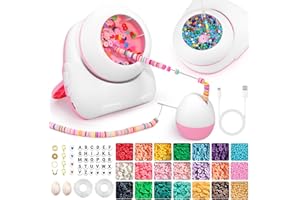 PSKFVRE Electric Bead Spinner, Cordless Automatic 2-in-1 Clay Bead Bracelet Making Kit with 4200 PCS Clay Beads, Letter Bead, Seed Bead, Beading Needle and Thread Bracelet Maker for Jewelry, Craft Gift Choice