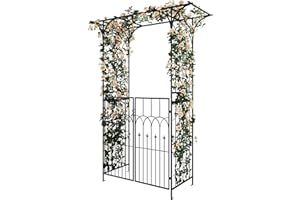 YITAHOME Metal Garden Arbor with Gate, 81" H Garden Arch Trellis for Climbing Plants Outdoor Backyard Lawn, Wedding Arches for Ceremony Decoration