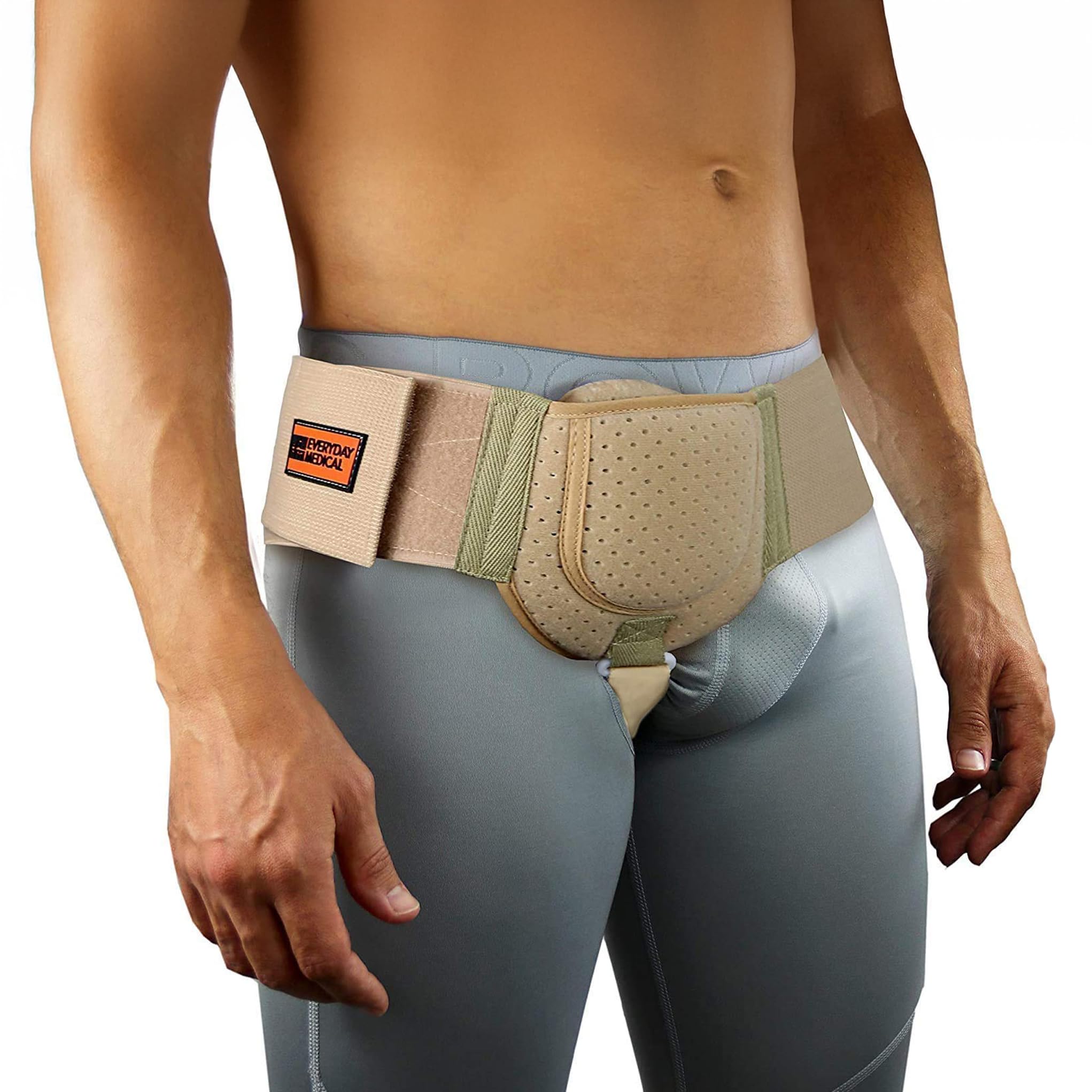 EVERYDAY MEDICAL Hernia Belt for Men - Inguinal Hernia Support for Men, Adjustable Waist Strap Groin Support, Post-Surgery Hernia Truss Suitable for Left or Right Side - Beige, Large/XLarge