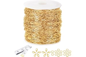 ZYEHXED 16Ft Stainless Steel Paperclip Chain for Jewelry Making, 2.5mm Width Gold Plated Paper Clip Link Chains Roll for DIY Necklace Bracelet Jewelry Making Supplies with Lobster Clasps Soft Tape Measure