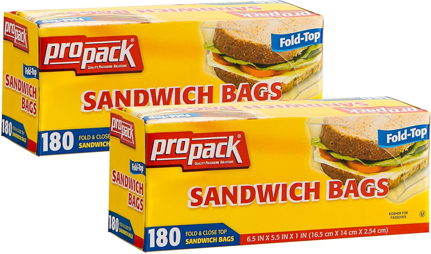 ProPack Disposable Plastic Sandwich Bags with Fold Close Top 360 Bags, Great for Home, Office, Vacation, Traveling, Sandwich, Fruits, Nuts, Cake, Cookies, Or Any Snacks (2 Packs)