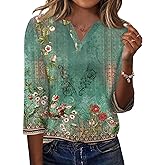 LOMON Summer Tops for Women 2025 Trendy 3/4 Sleeve Vneck Tshirts Shirts for Women Dressy Casual Lightweight Tops Blouses