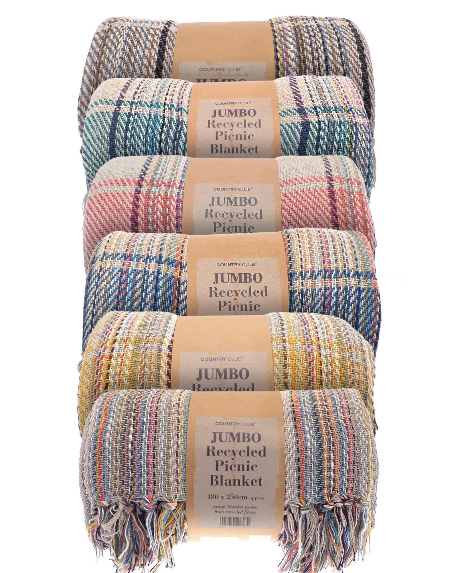 COUNTRY CLUB Jumbo Picnic Blanket 180x250cm Assorted Recycled Cotton