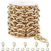 SMYHTGLIF 6.5 Feet Large Oval Cable Jewelry Making Chain Gold Plated Aluminum Chain for Jewelry Making with Lobster Clasps and Open Jump Rings