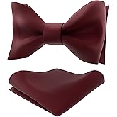 Adam Young Men's Self Tie Bow Tie with Pocket Squares Made of Sami-Glossy Satin Bowtie for Tuxedo Faux Silk