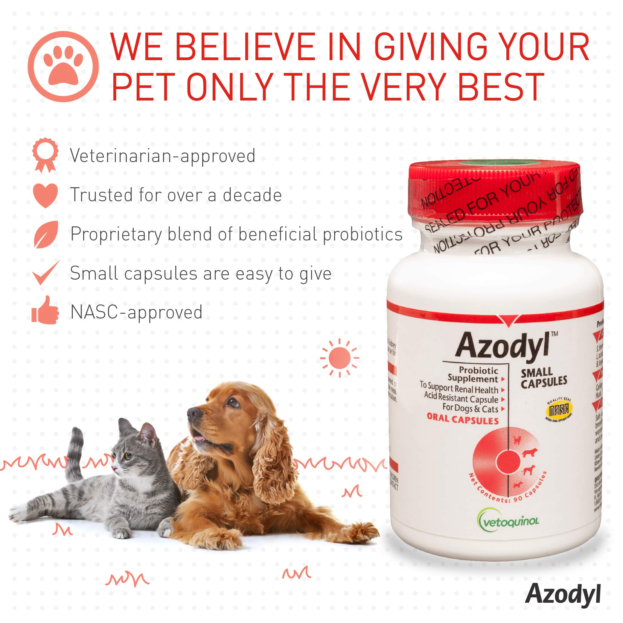 Vetoquinol Azodyl Kidney Health Supplement for Dogs & Cats, 90ct