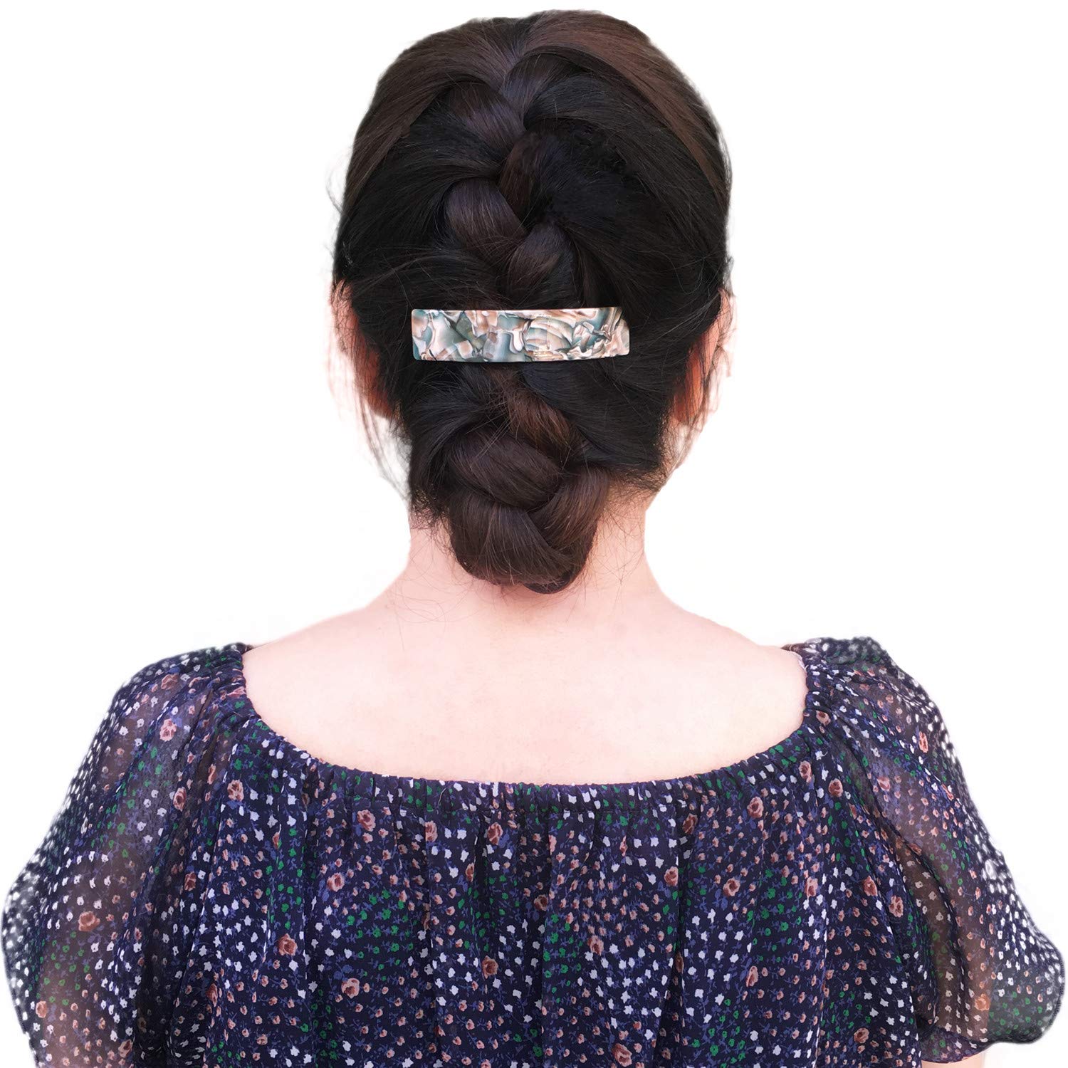 Cellulose Acetate French Style Curved Rectangle Volume Hair Clips Barrettes Automatic Clasp For Thick Hair, 2 Pack : Beauty