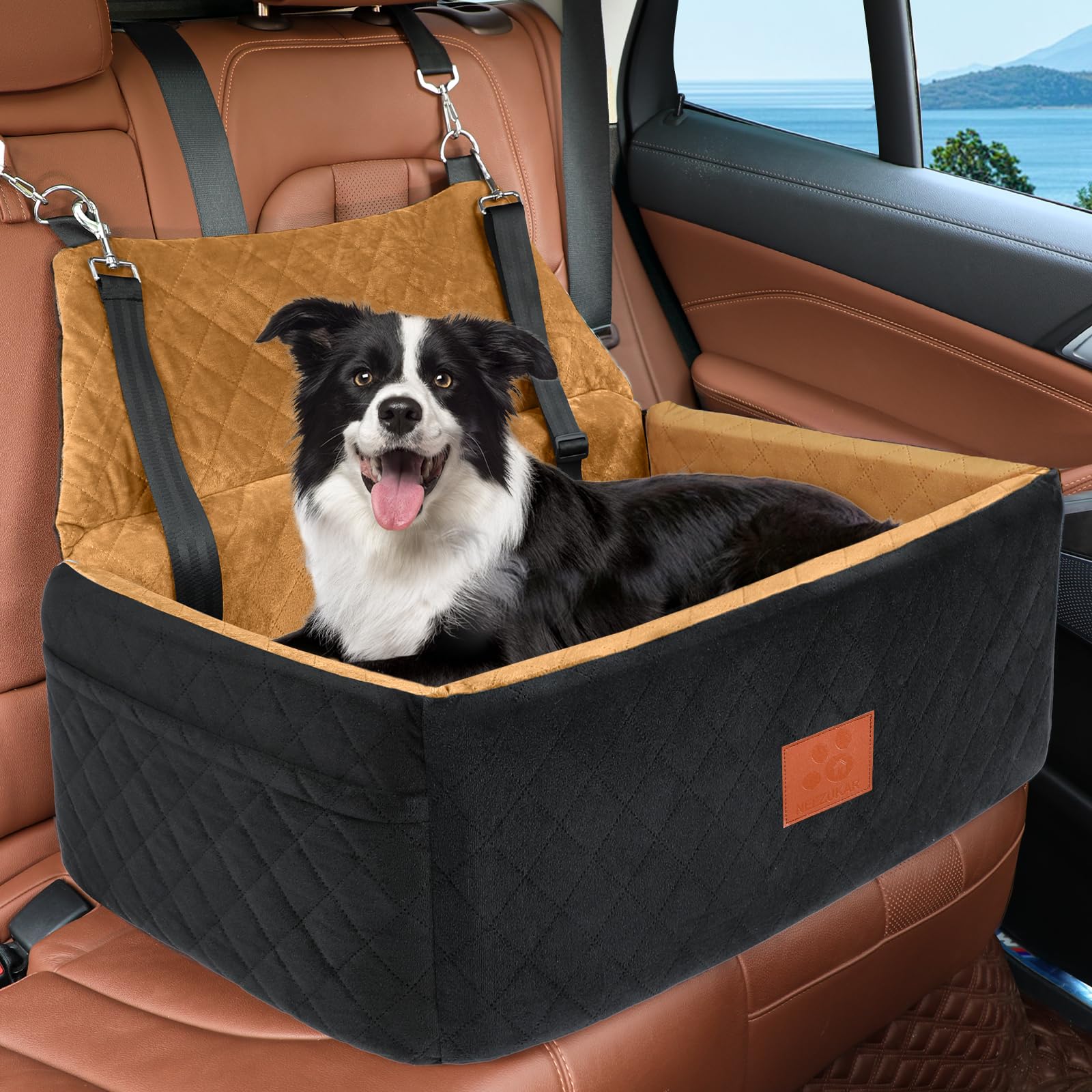 Photo 1 of NEEZUKAR Dog Car Seat for Large Medium Dogs,Washable Pet Car Seat Under 55 lbs or 2 Small Dogs,Dog Booster Seat with Thick Cushion,2 Safety Leashes Travel Car Dog Bed