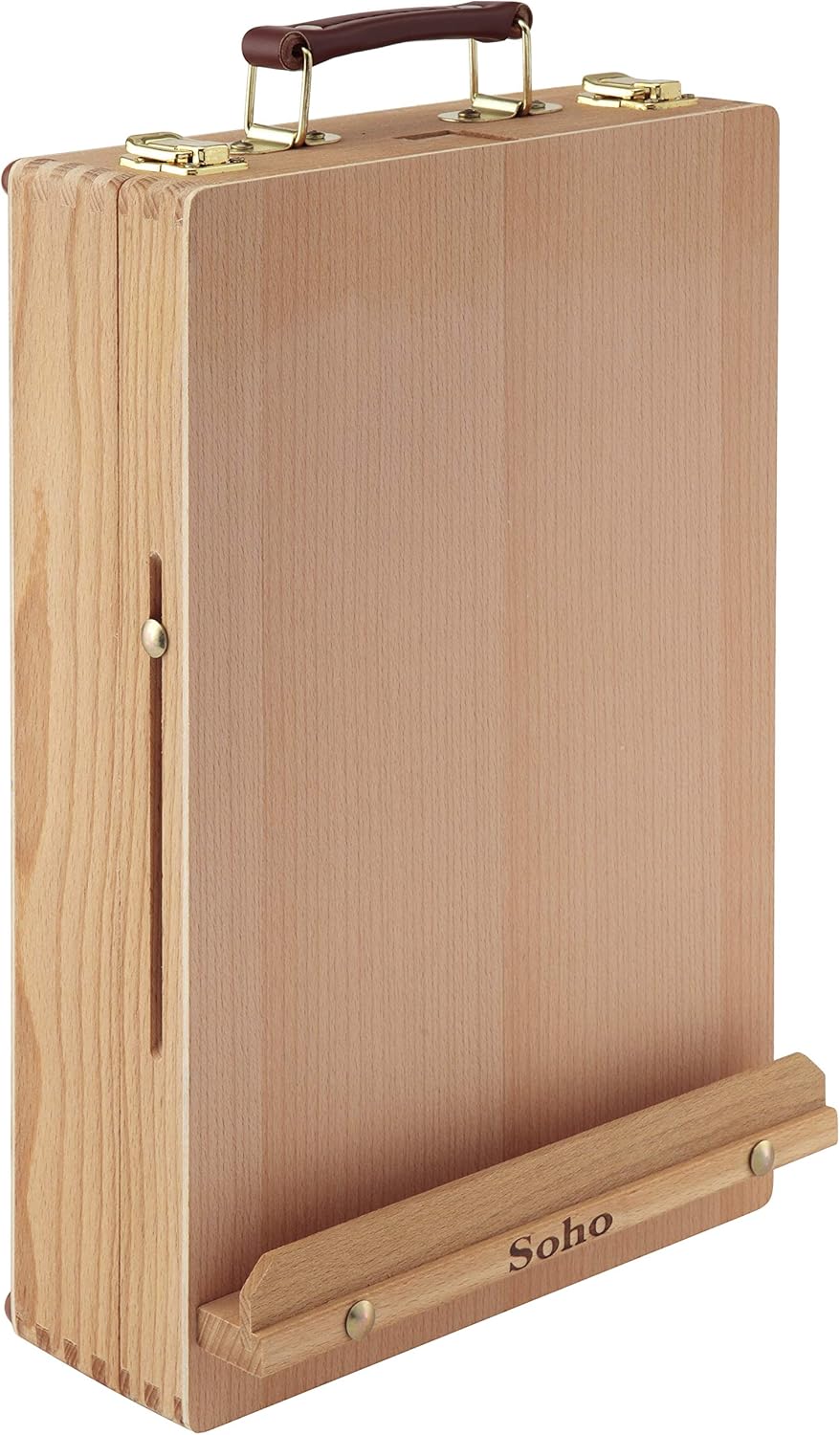 Soho Urban Artist Sketch Box and Table Artist Easel - Portable All Media Adjustable Angle Desk Top 5 Storage Compartments Case - Oiled Beech Wood