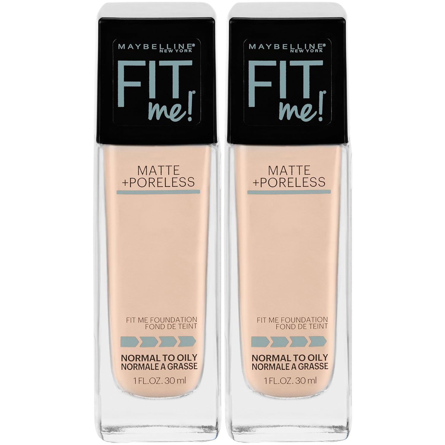 Maybelline Fit Me Matte + Poreless Liquid Foundation Makeup, Natural Ivory, 2 COUNT Oil-Free Foundation