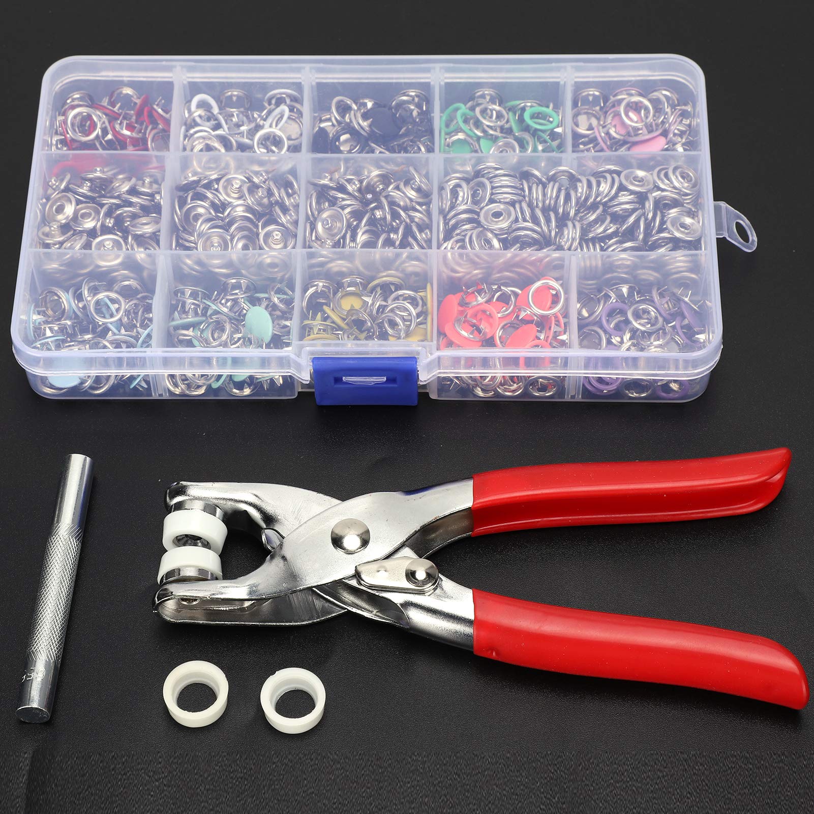 804Pcs 9.5mm Metal Snaps Buttons with Fastener Pliers Press Tool Kit Leather Snaps Buttons for Jeans Wears Bags Sewing and Crafting