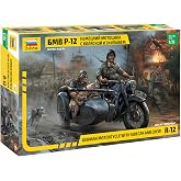 Zvezda German Motorcycle BMW R12 with Sidecar &amp; Crew - Plastic Model Kit Scale 1/35 ,158 Parts ,Length 2.4'' / 6 cm, ZVE-3607