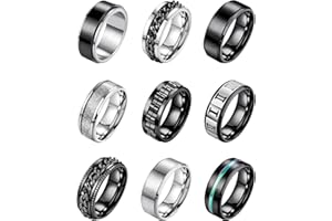 Masedy 9Pcs Rings for Men Stainless Steel Band Rings for Men Women Wedding Promise Rings Anxiety Spinner Rings Set 8MM