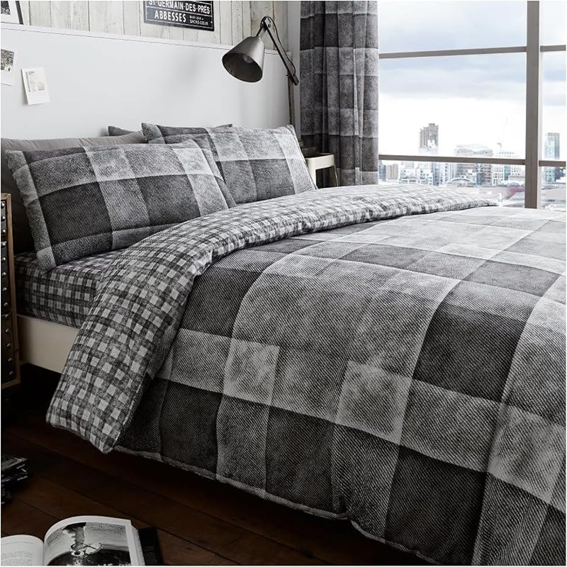 GC Gaveno Cavalia Checked Bedding Double Duvet Cover Grey 200x200 cm