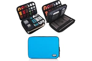 BUBM Double Layer Travel Gear Organizer/Electronics Accessories Bag (Medium, Blue)
